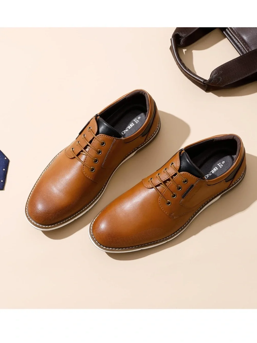 Men's Tan Leather Derby with Perforated Toe